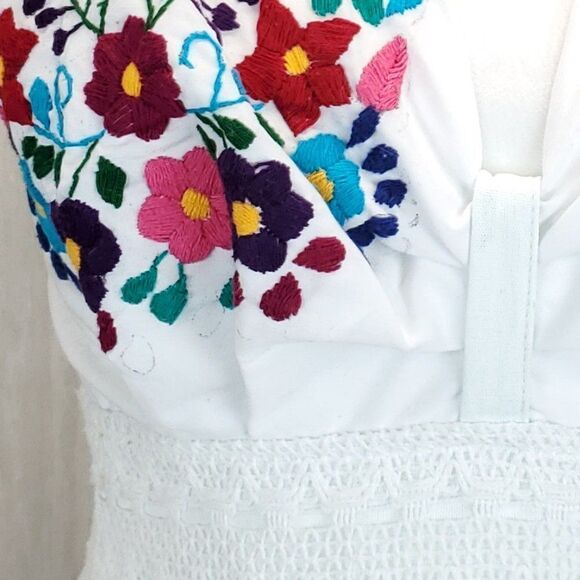 Vintage Gauzy Linen Floral Asymmetrical Midi Dress F-0154 - Picture 9 of 9